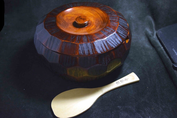 Japanese Handcrafted Lacquered WoodenRice Bowl and Rice Paddle Set 096