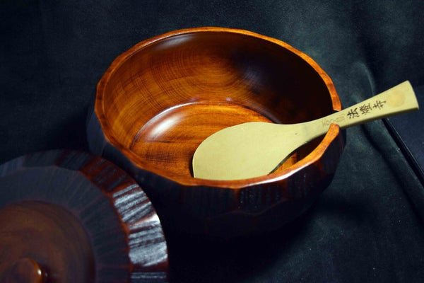 Japanese Handcrafted Lacquered WoodenRice Bowl and Rice Paddle Set 096