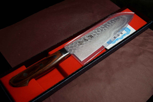 【Suisin】Japanese Kitchen Knife VG10 Tsuchime 17 Layers Damascus Santoku 180mm FS