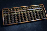 Antique Japanese Wood Soroban Abacus 13 Rows Hand Carved Inscriptions 128