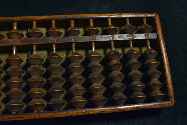 Antique Japanese Wood Soroban Abacus 13 Rows Hand Carved Inscriptions 128