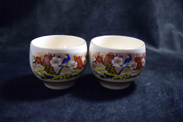 Japanese Kutani Ceramic Ryusen Yunomi Tea Cup 2pcs Set Vtg Pottery Japan 131