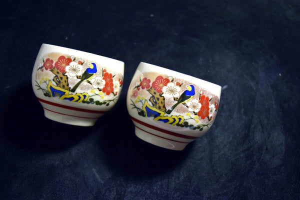 Japanese Kutani Ceramic Ryusen Yunomi Tea Cup 2pcs Set Vtg Pottery Japan 131