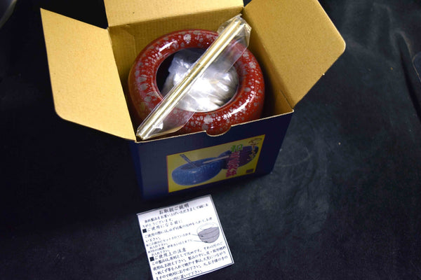 Japanese Red Mini  CHACOAL BRAZIER Hibachi w/ metal HIBASHI Chopsticks & ASH 132