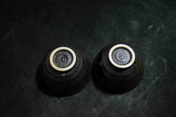 Japanese Mino Ware Sake Cup – Indigo Blue with “Sumi-Fuki” Sprayed Glaze Set 133★