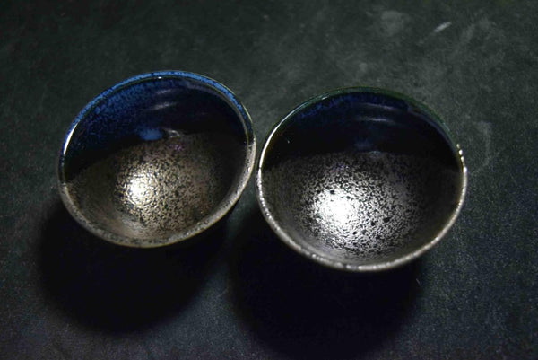 Japanese Mino Ware Sake Cup – Indigo Blue with “Sumi-Fuki” Sprayed Glaze Set 133★
