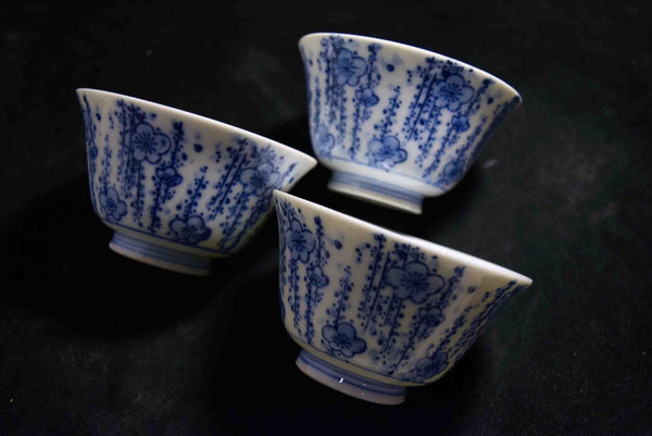 Japanese Arita ware  Yunomi Tea Cup 3pcs Set Vtg Porcelain Japan 135★