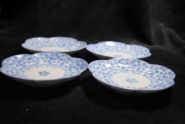 Japanese Kiyomizu Ware Fliower Kozara - small plate 4pcs Set from Kyoto 137★