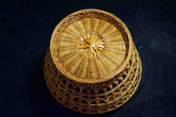 ●Japanese Woven Bamboo Basket Traditional Folk Craft Rustic Decor 160 - 5.18