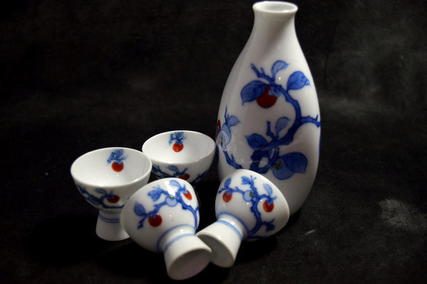 ●Japanese 14th Sakaida Kakiemon Nigoshide Persimmon Sake Set Arita Porcelain 170 5.24