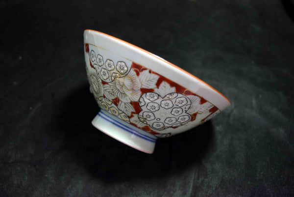 ●Japanese Vintage Arita Ware Gyokuzan Kiln Floral Kutani Style Rice Bowl Porcelain Chawan 162- 5.18