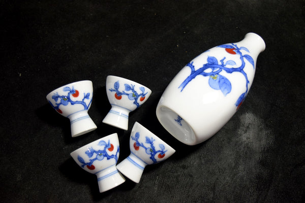 ●Japanese 14th Sakaida Kakiemon Nigoshide Persimmon Sake Set Arita Porcelain 170 5.24
