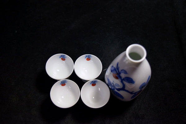 ●Japanese 14th Sakaida Kakiemon Nigoshide Persimmon Sake Set Arita Porcelain 170 5.24