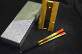 ●Japanese Decorative Folding Fan Set Gold Floral Hand Fan w/ Stand & Box Kyoto Style 155- 5.18