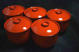 ●Japanese Yamanaka Lacquerware Soup Bowl Set 5pc Red Gold Floral Lids 167- 5.18