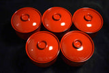 ●Japanese Yamanaka Lacquerware Soup Bowl Set 5pc Red Gold Floral Lids 167- 5.18