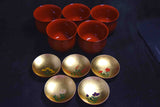 ●Japanese Yamanaka Lacquerware Soup Bowl Set 5pc Red Gold Floral Lids 167- 5.18
