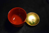 ●Japanese Yamanaka Lacquerware Soup Bowl Set 5pc Red Gold Floral Lids 167- 5.18