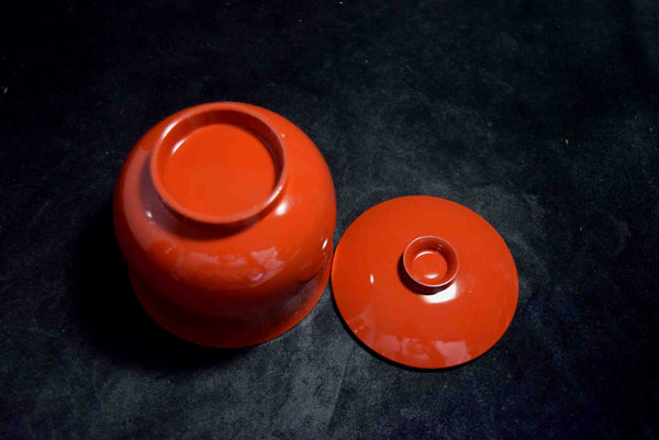 ●Japanese Yamanaka Lacquerware Soup Bowl Set 5pc Red Gold Floral Lids 167- 5.18