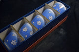 ●Tachikichi Blue Gradient Maple Motif Yunomi Tea Cup Set of 5 Gold Trim Kyoto Style Sencha Cups w/ Original Box 171 5.24