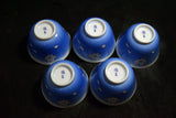 ●Tachikichi Blue Gradient Maple Motif Yunomi Tea Cup Set of 5 Gold Trim Kyoto Style Sencha Cups w/ Original Box 171 5.24
