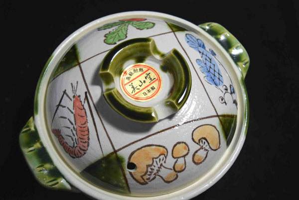 ●Japanese Bizan Kiln Banko Ware Donabe Japanese Hot Pot Autumn Motif Lidded Clay Pot 153- 5.18