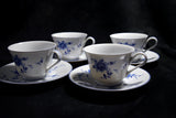 ●Sango China Japan Blue Floral Porcelain Cup & Saucer Set 4 Place Settings Vintage 174 6.14