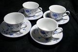 ●Sango China Japan Blue Floral Porcelain Cup & Saucer Set 4 Place Settings Vintage 174 6.14