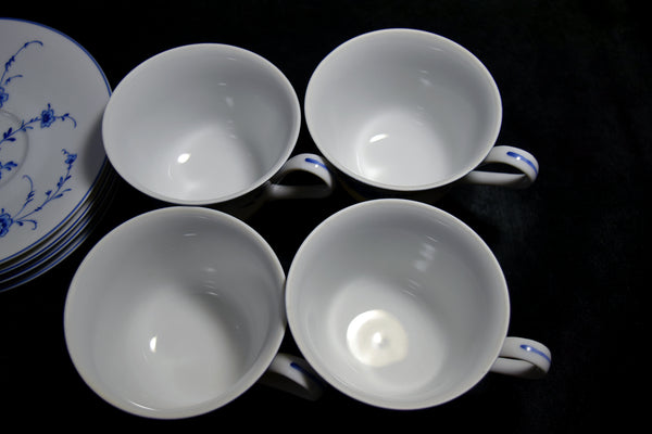 ●Sango China Japan Blue Floral Porcelain Cup & Saucer Set 4 Place Settings Vintage 174 6.14