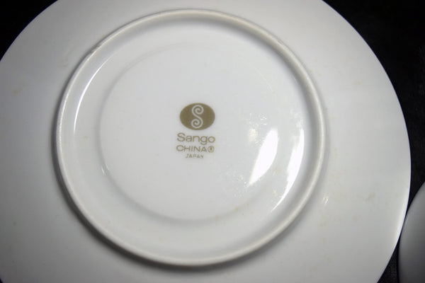 ●Sango China Japan Blue Floral Porcelain Cup & Saucer Set 4 Place Settings Vintage 174 6.14