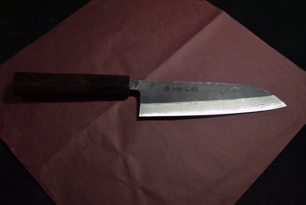 ●Japanese Chef Knife Hokiyama *Naoto Blue 1 Black Damascus Santoku 165mm 10.10