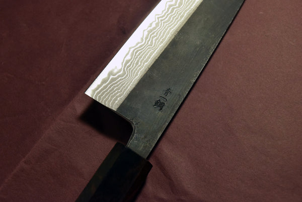 ●Japanese Chef Knife Hokiyama *Naoto Blue 1 Black Damascus Santoku 165mm 10.10
