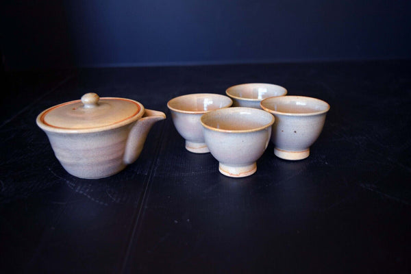 Japanese Ceramic Hagi ware Small Teapot & Yunomi Set Vtg. Pottery from Japan 001 F/S