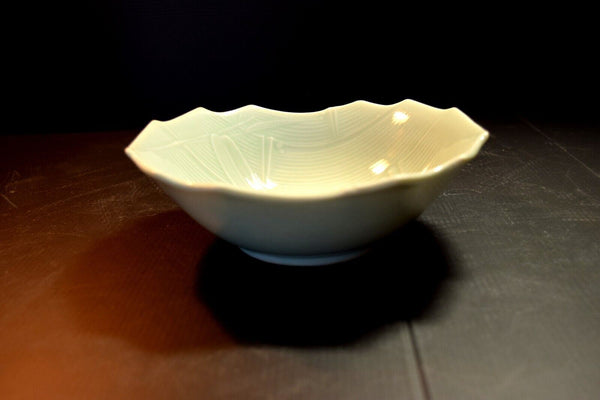 Japanese Porcelain Snack Bowl Vtg Kashibachi Tea ceremony Green Bamboo 012 F/S