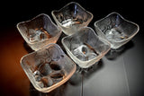 Japanese Pressed Glass Square Bowl 5pcs Set Vtg Flower from Japan 028