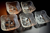 Japanese Pressed Glass Square Bowl 5pcs Set Vtg Flower from Japan 028
