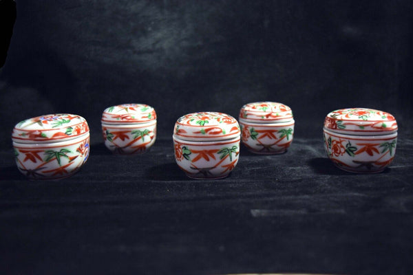 Japanese Kiyomizu Ware Ceramic Lidded Small Kaiseki Bowl Vtg. Pottery 5pcs 039 F/S