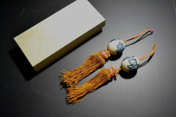Japanese Kiyomizu Ware Ceramic FUCHIN Weight for Hanging Scroll Vtg Japan  045 F/S