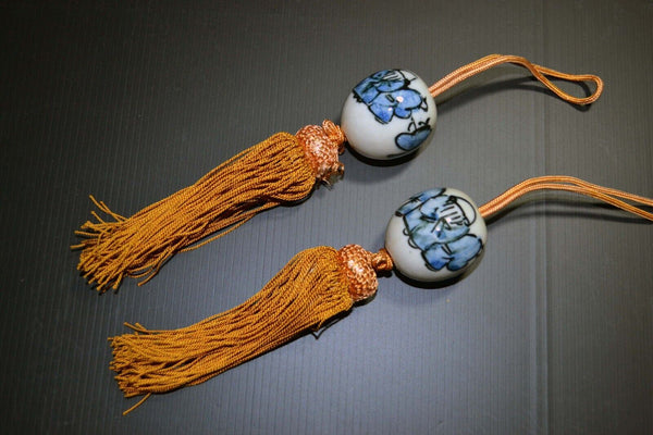 Japanese Kiyomizu Ware Ceramic FUCHIN Weight for Hanging Scroll Vtg Japan  045 F/S